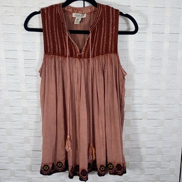 Rachel Zoe Tops - Rachel Zoe Sun Washed Salmon Embroidered Sleeveless Boho Swing Tank Size Small